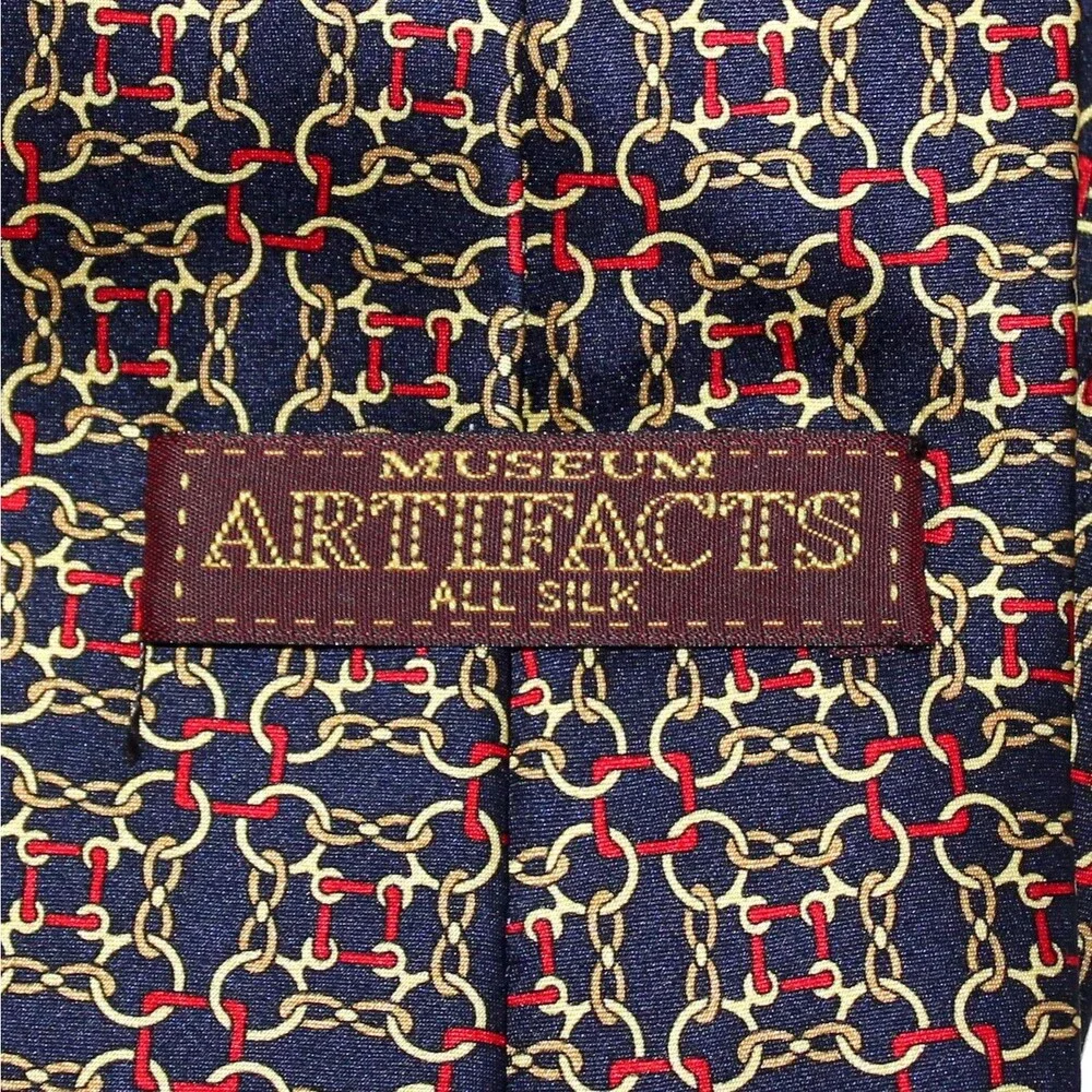 Museum Artifacts Necktie Silk hand made horse bit blue red equestrian